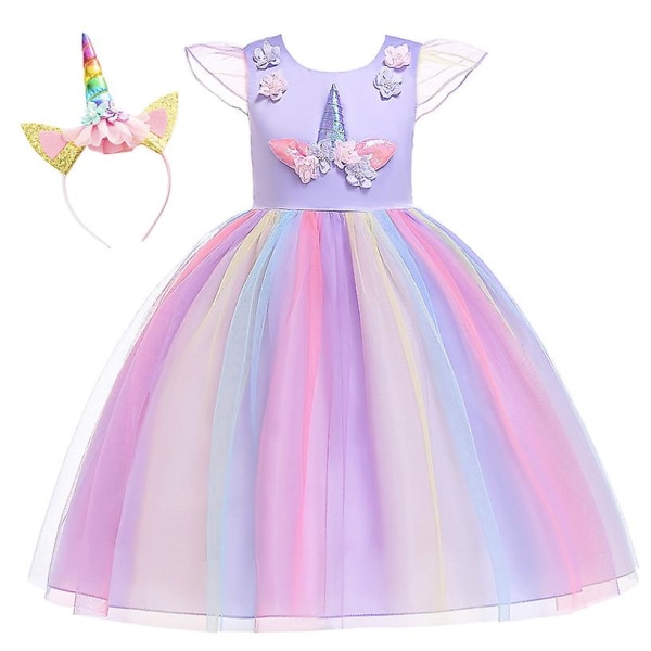 Rainbow Unicorn Princess Dress Up Kläder för flickor 100cm