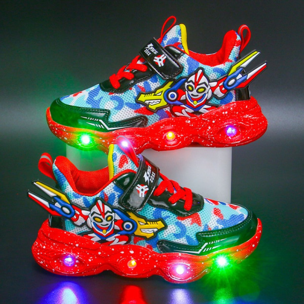 Boys Ultraman Kids LED Fashion Sneakers Glödande herrskor red 24