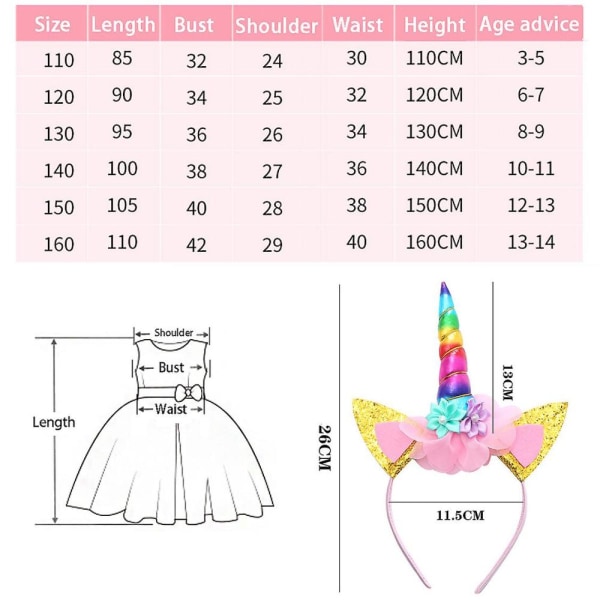 Girls Unicorn Princess Dress Long Maxi Tulle Tutu 130cm