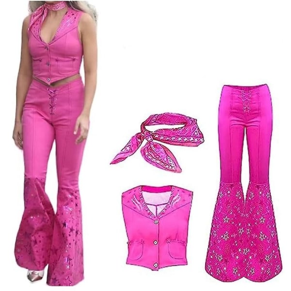 2023 Girls Barbie Pink Tank Flare Pants Robbie Cosplay Carnival Costume 150(140-150CM)