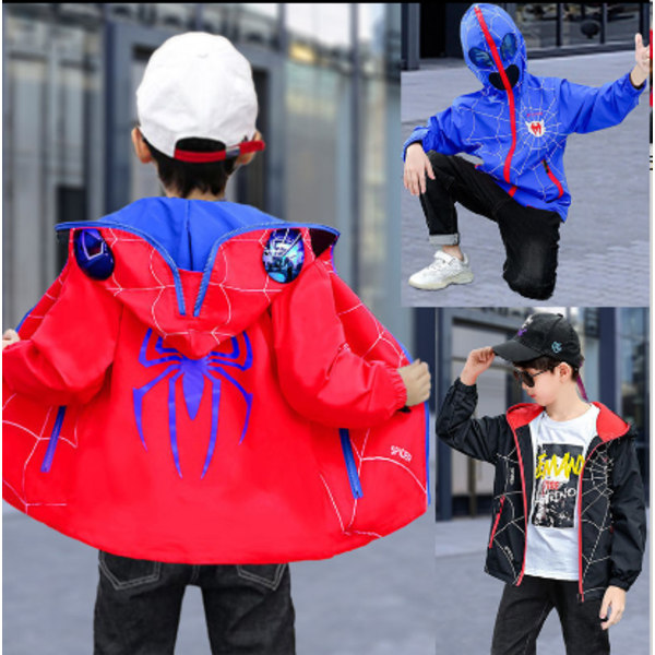 Spider-man Hood Jacka cardigan dragkedja Barn Höst Vinterkappa Röd RED 100 cm