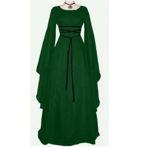 Kvinnor Halloween Renaissance Medeltida Maxiklänning Gotisk Cosplay Green XXL