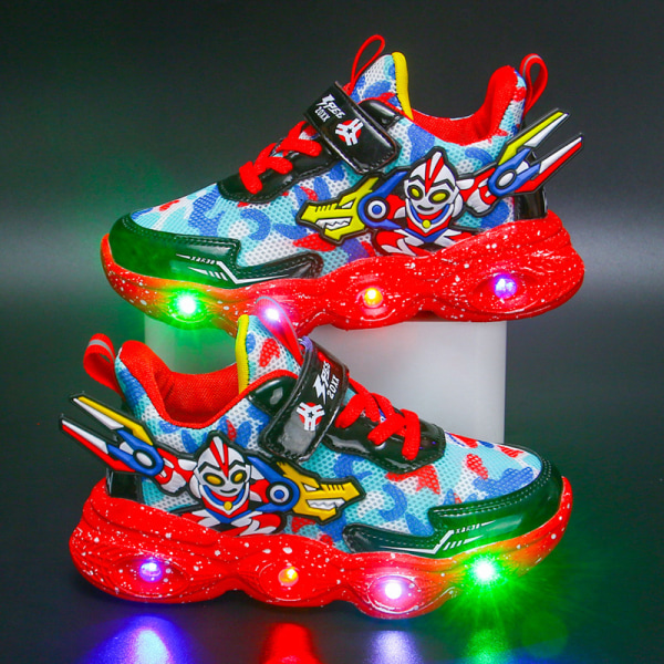 Boys Ultraman Kids LED Fashion Sneakers Glödande herrskor red 29