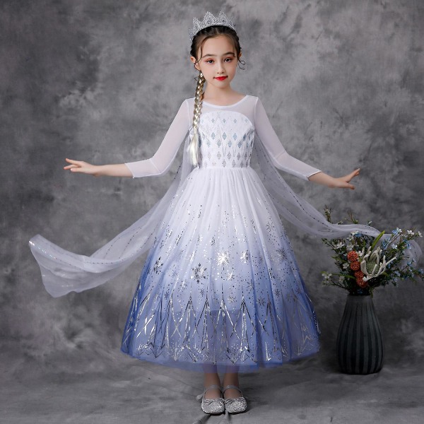 Elsa Princess Dress Cosplay Cosplay För tjejer Glitter Elsa Dress 120cm