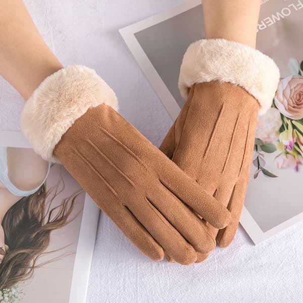 Mode Kvinnor Handskar Höst Vinter Furry Varma vantar Vantar Khaki