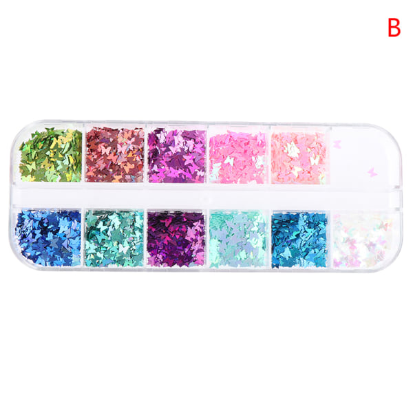 Sparkly Butterfly Nail Paljetter Mixed Glitters Flakes Skivor Art B