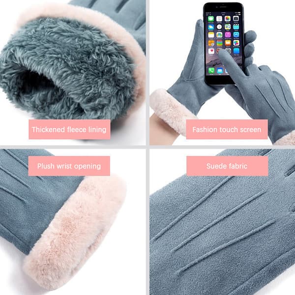 Mode Kvinnor Handskar Höst Vinter Furry Varma vantar Vantar Khaki