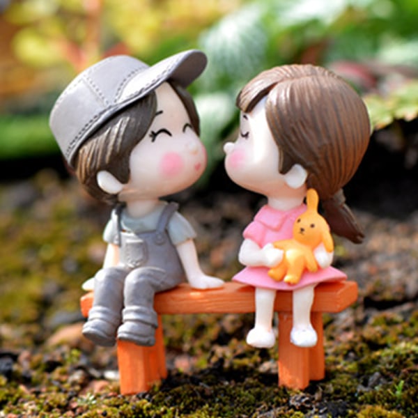 2PCS Sweety Lovers Par Figurines Miniatyrer Fairy Garden Cra A