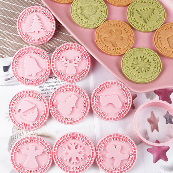 9 Styck God Jul Cookie ter Set XMAS Tree Embosser Stamp