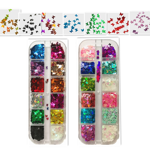 Sparkly Butterfly Nail Paljetter Mixed Glitters Flakes Skivor Art B
