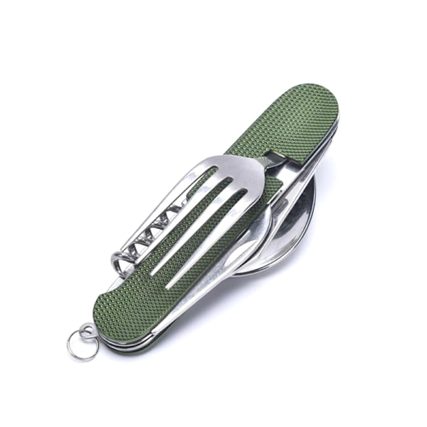 6 i 1 camping picknick hopfällbar sked gaffel porslin Outdoor Surv Green