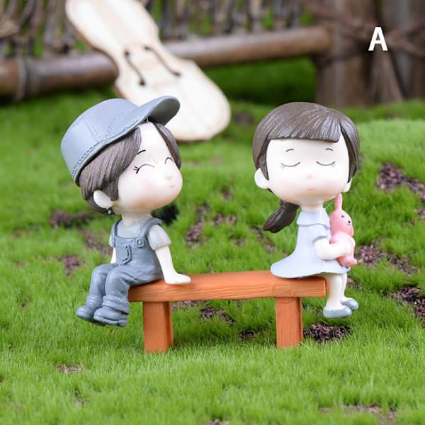 2PCS Sweety Lovers Par Figurines Miniatyrer Fairy Garden Cra A