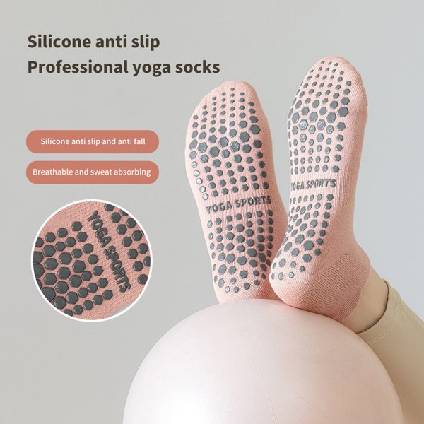 1Par Dam Anti-Slip Sock Yoga Sock Bomull Andas Kort El Gray