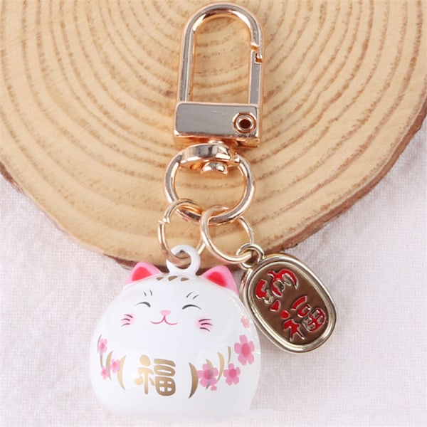 Cartoon e Lucky Cat Nyckelringar Bilväska Dekor Bell Pendent white