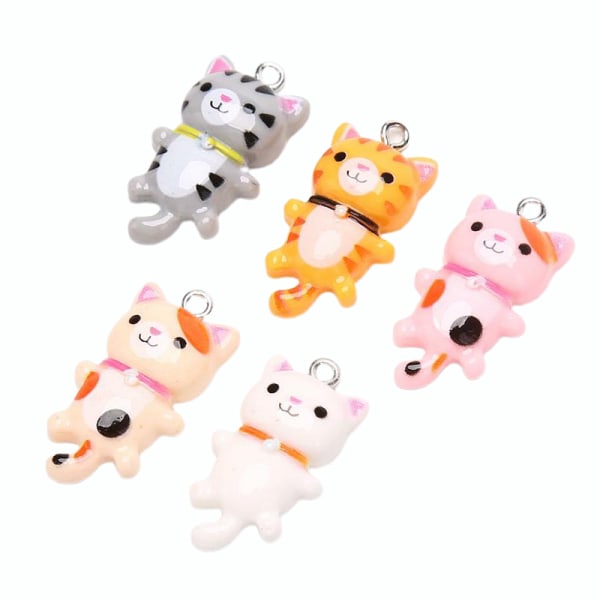 10st Kawaii e Animal Cat Resin Charms hänge för smycken Ma Orange