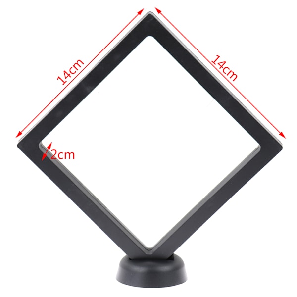 Fyrkantig 3D flytande smycken Coin Display Ram Hållare Box Case w Black 14*14*2cm