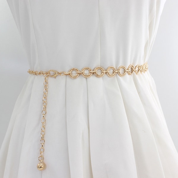 Metall midja smycken kedja justerbar kostym klänning tunt midja bälte Gold
