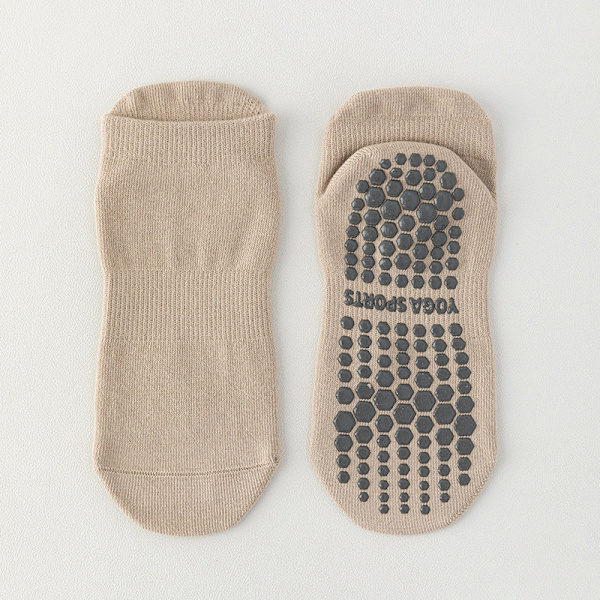 1Par Dam Anti-Slip Sock Yoga Sock Bomull Elasticitetsstrumpor Beige