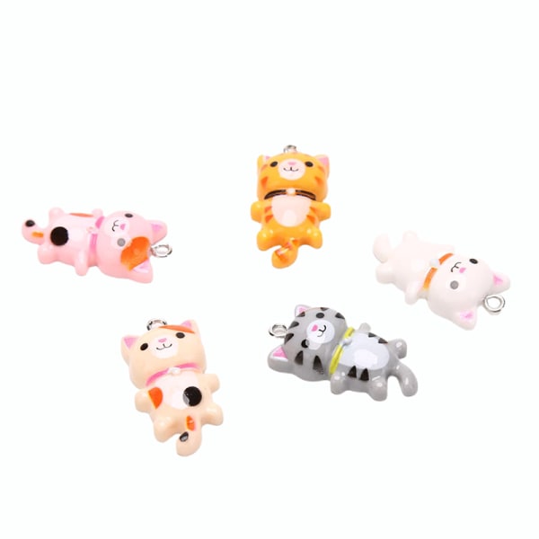 10st Kawaii e Animal Cat Resin Charms hänge för smycken Ma Apricot