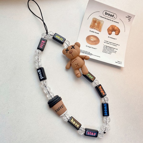 Tecknad Bear Beaded Lanyard Dekoration Mobiltelefonkedja