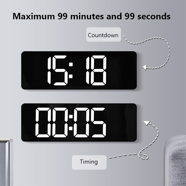 LED Digital Väggklocka Elektronisk Väggdatum Väggmonterad White 16 in