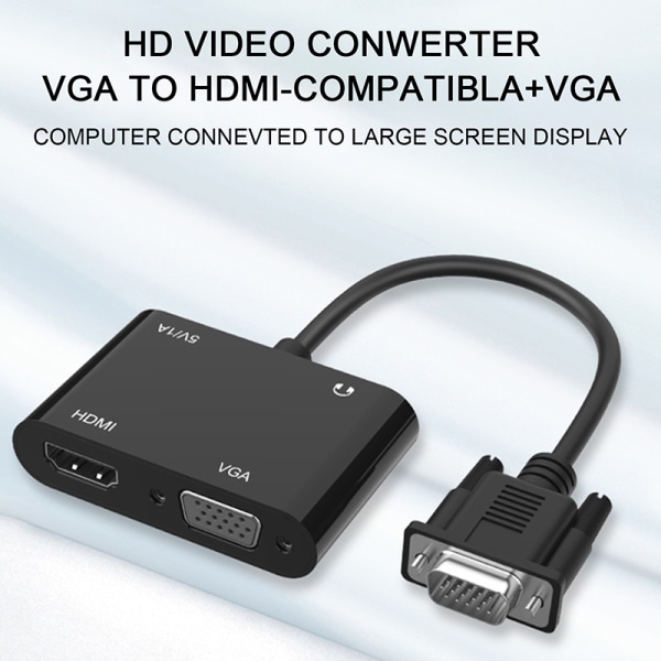 VGA till HDMI-kompatibel adapter VGA splitter Black