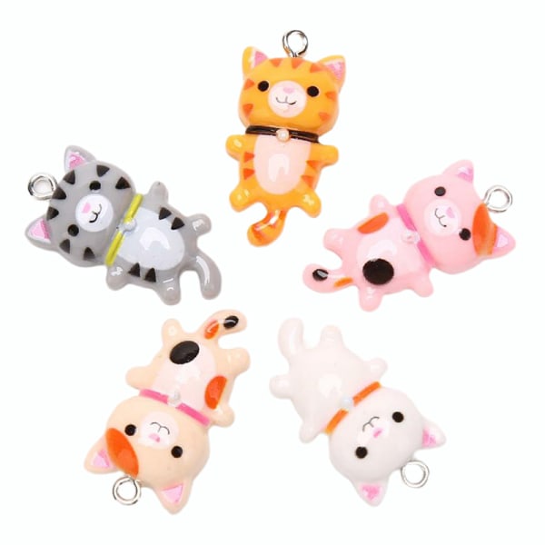 10st Kawaii e Animal Cat Resin Charms hänge för smycken Ma Pink