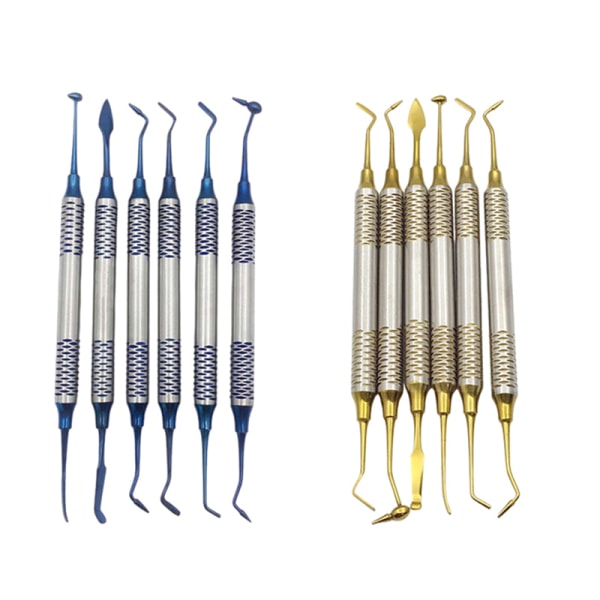 6 Styck Dental Composite Resin Fyllningsspatel Titanpläterad Set Blue