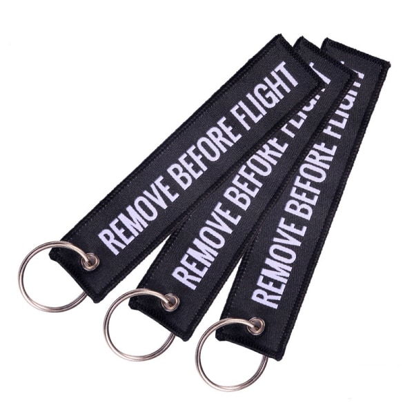 Remove Before Flight Nyckelring Polyesterbroderimeddelande Black