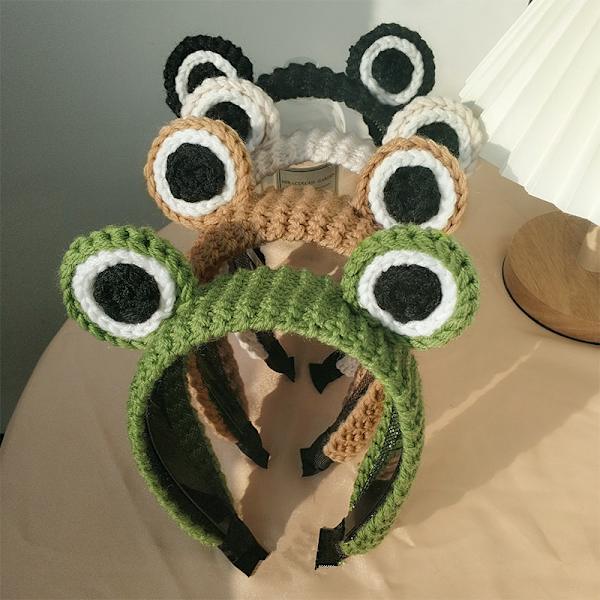 e Cartoon Frog Pannband Hårbåge Flätade hårband i ylle green