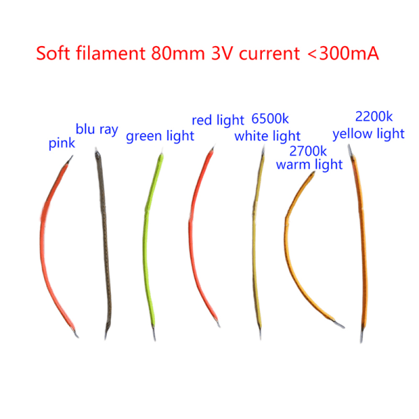 5st 80 mm mjuk LED flexibel glödtråd 3V glödlampa glödtrådstillbehör white light 3V 6500K