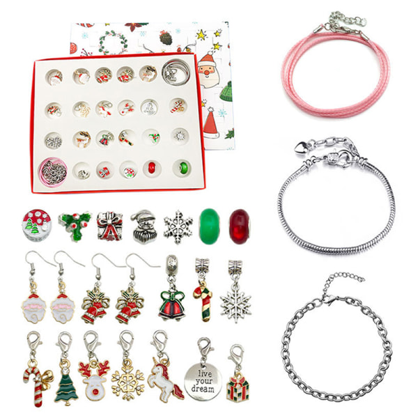 24PCS Halsband Hänge Jul Nedräkning Kalender Blind Box Silver