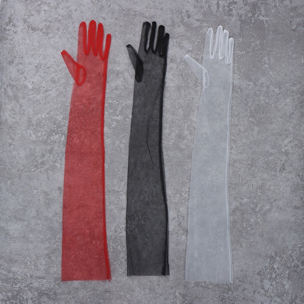 70cm Skira Tyllhandskar Ultratunna handskar Armbågslånga handskar Black