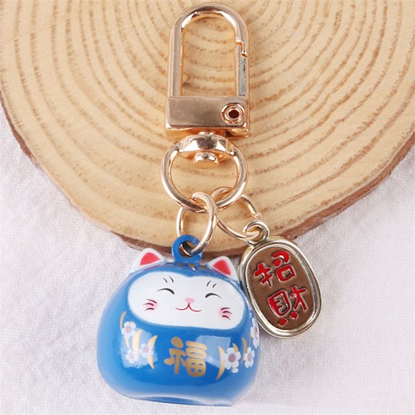 Cartoon e Lucky Cat Nyckelringar Bilväska Dekor Bell Pendent blue