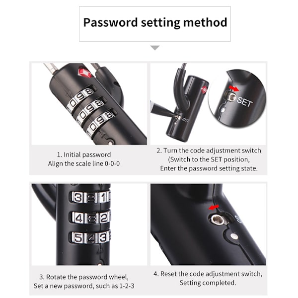 Bärbar säkerhet TSA Customs Code Lock Lösenord Stålkabel Black