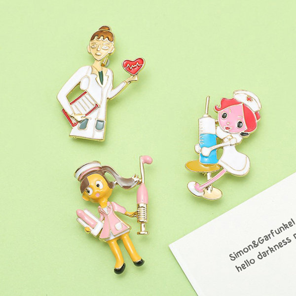 Cartoon e sjuksköterska doktor form emalj brosch Pin kreativa smycken A1