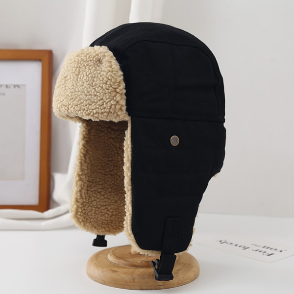 Vinter Tjock Varma hörselskydd Hattar Bomber Hat Beanie Cap Black