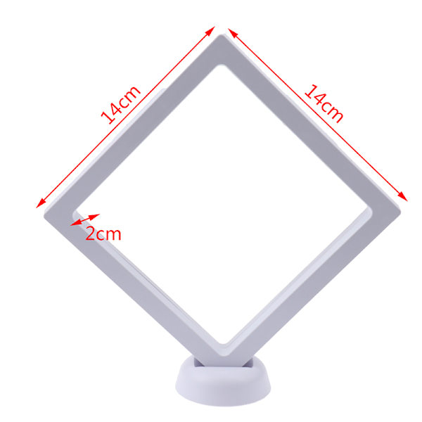 Fyrkantig 3D flytande smycken Coin Display Ram Hållare Box Case w White 14*14*2cm