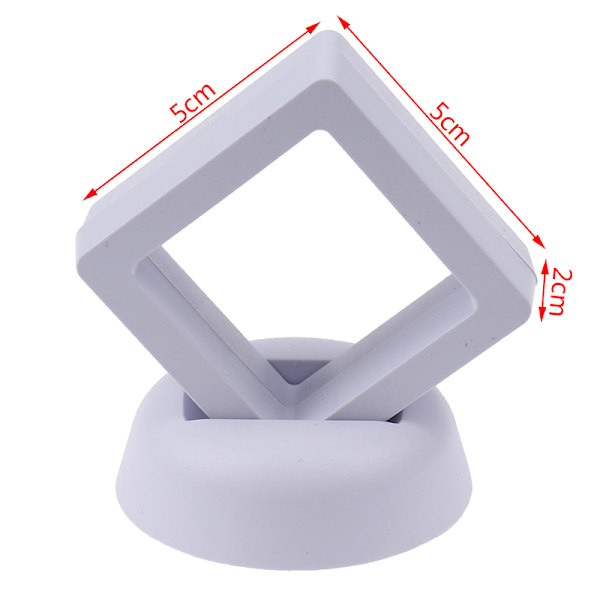 Fyrkantig 3D flytande smycken Coin Display Ram Hållare Box Case w White 5*5*2cm