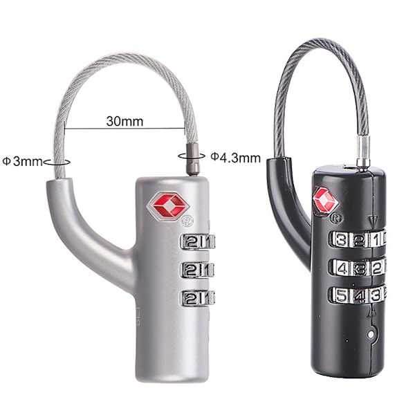 Bärbar säkerhet TSA Customs Code Lock Lösenord Stålkabel Silver