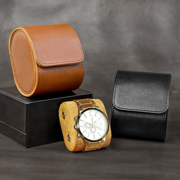 Watch Roll Portable Läder Watch Storage Organizer Brown