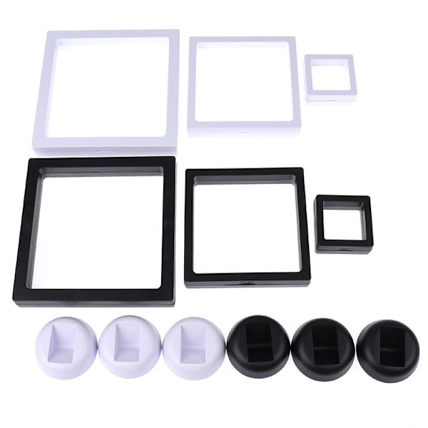 Fyrkantig 3D flytande smycken Coin Display Ram Hållare Box Case w White 5*5*2cm