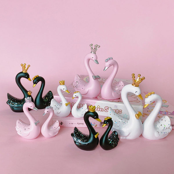 1 par Resin Swan Staty Figurines Swan Cake Topper Skulptur Black