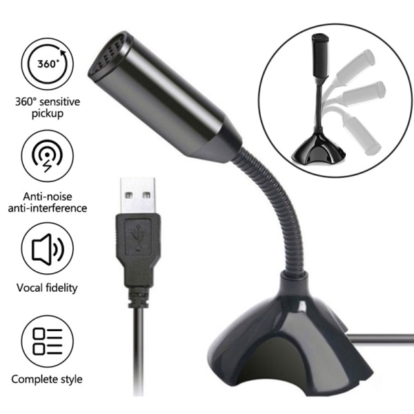 3,5 mm bärbar mikrofon USB bordsstativ mikrofon med hållare USB Black