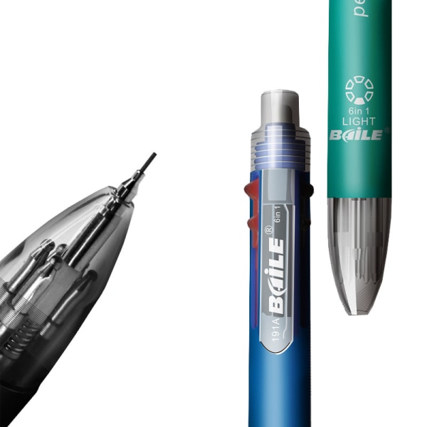 6 i 1 flerfärgade kulspetspennor 1 automatisk penna med radering Blue