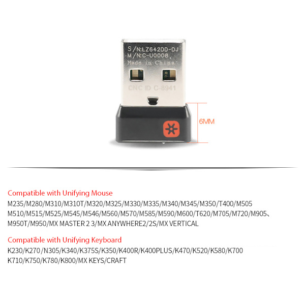 Wireless Dongle Receiver Unifying USB Adapter 6 channels