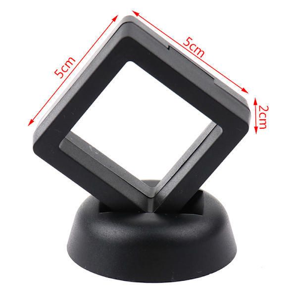 Fyrkantig 3D flytande smycken Coin Display Ram Hållare Box Case w Black 5*5*2cm