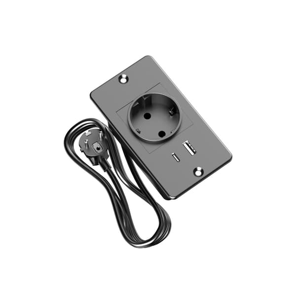 Innfelt møbelstrømuttak 1 Schuko-kontakt med USB-A USB-C-porter, innebygd strømenhet for arbeidsstasjon nattbord sofa
