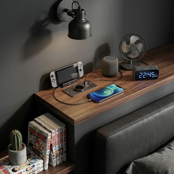 Innfelt møbelstrømuttak 1 Schuko-kontakt med USB-A USB-C-porter, innebygd strømenhet for arbeidsstasjon nattbord sofa