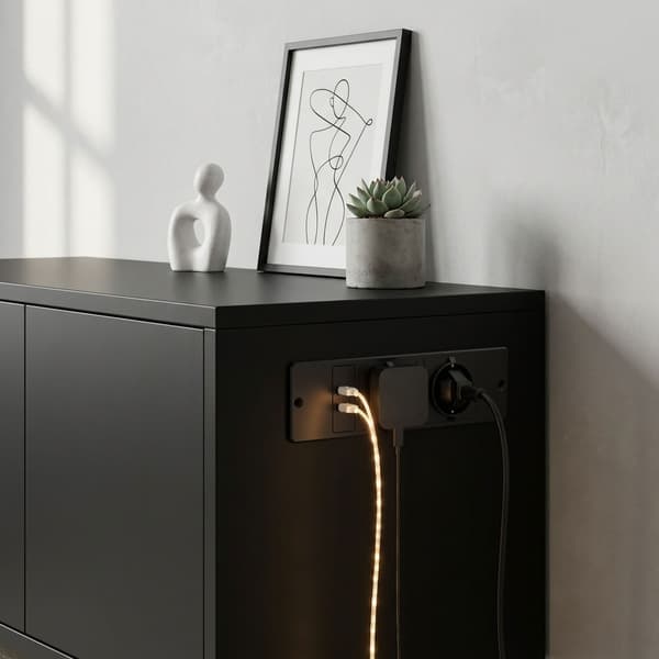 Innfelt strømskinne 2 Schuko-uttak med doble USB-A-porter, innebygd møbelstrømuttak for skrivebordsskapsofa, med strømledning